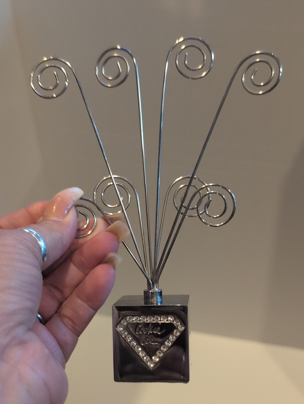 Silver Spiral Photo/Note Holder with Rhinestone Accent Vintage Cookie Lee